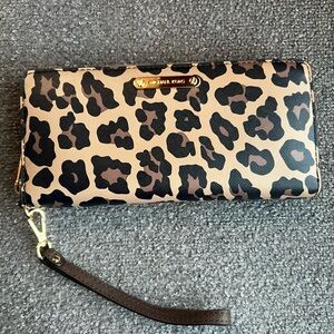 Authentic Michael Kors Brown and Black Animal Print Wristlet